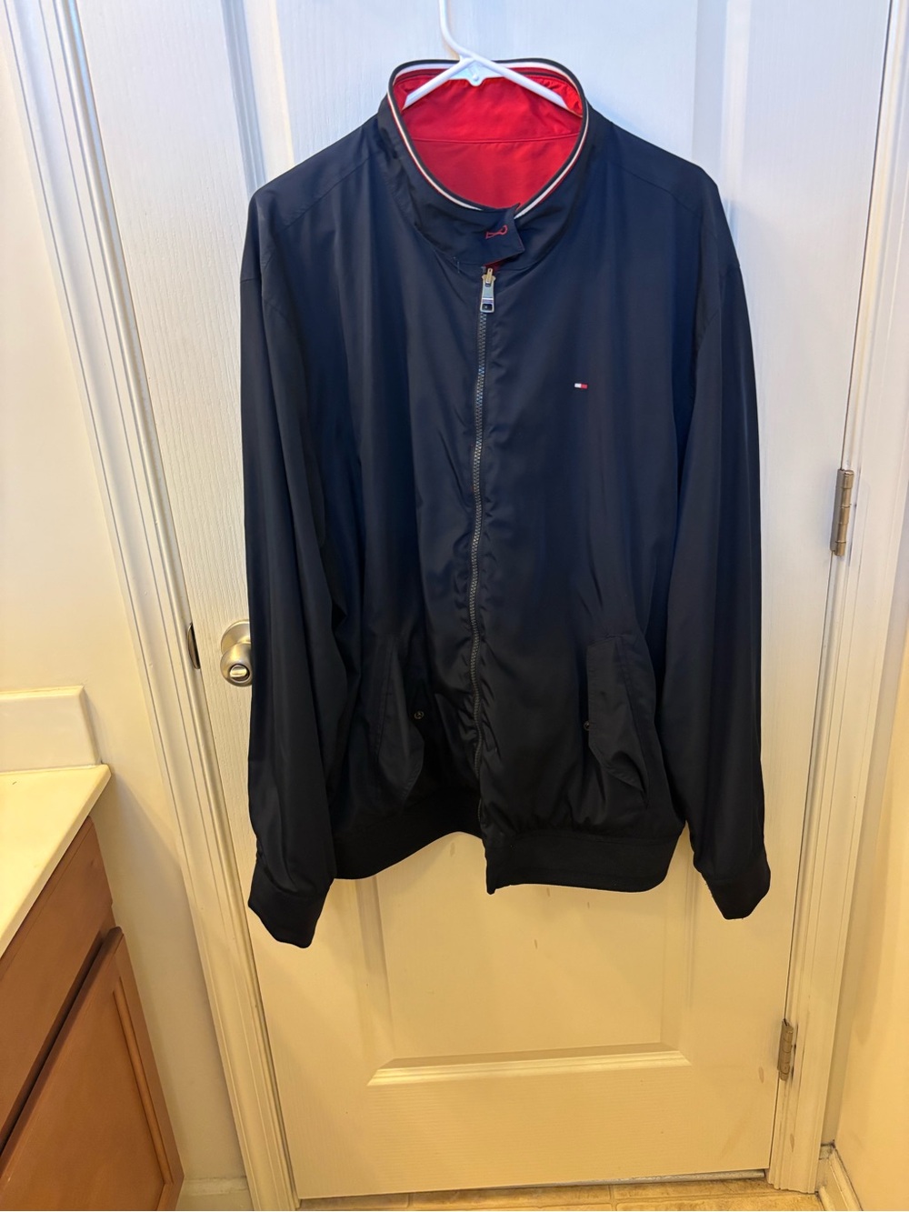 Tommy Hilfiger Navy Bomber Jacket with Red Interior Trim